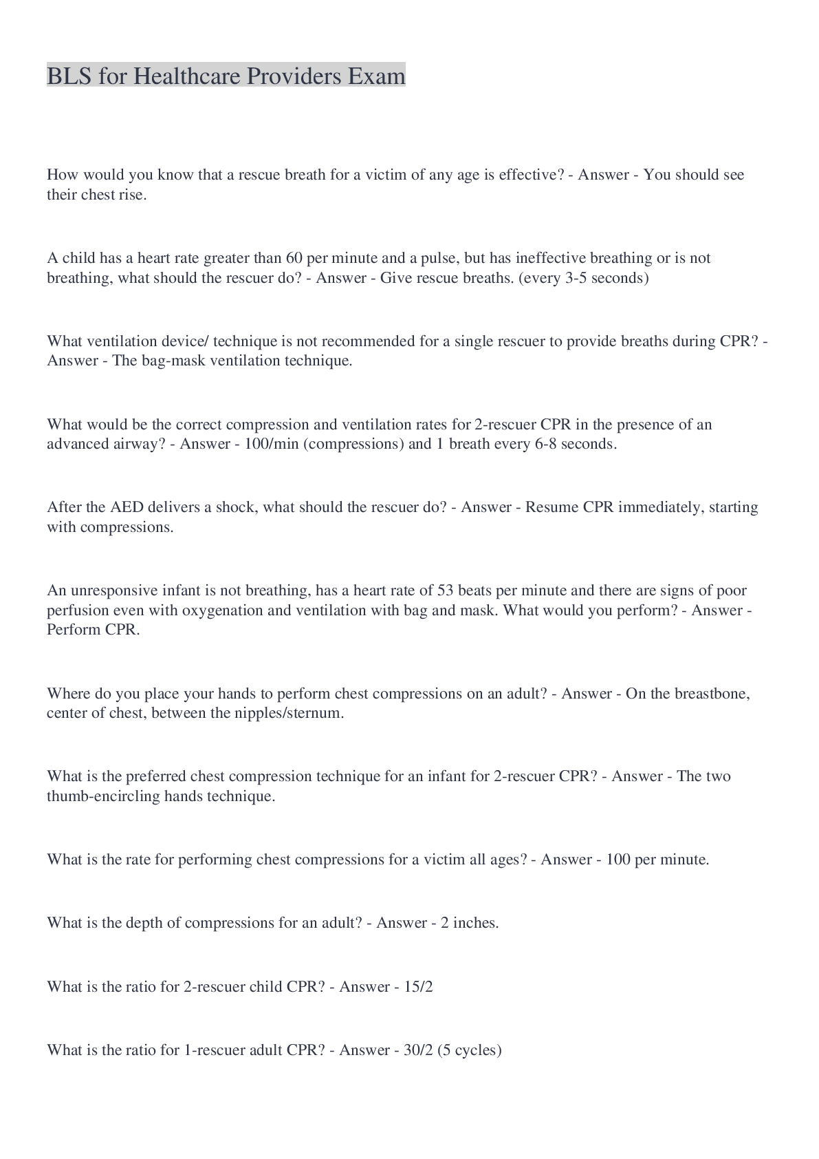 Preview image for BLS for Healthcare Providers Exam